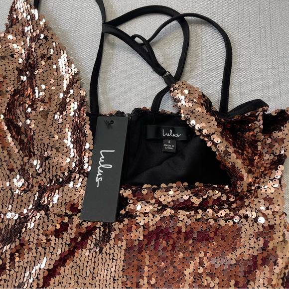 Lulu’s Spectacular Moments Rose Gold Sequin Midi Dress. Size S - Picture 10 of 13